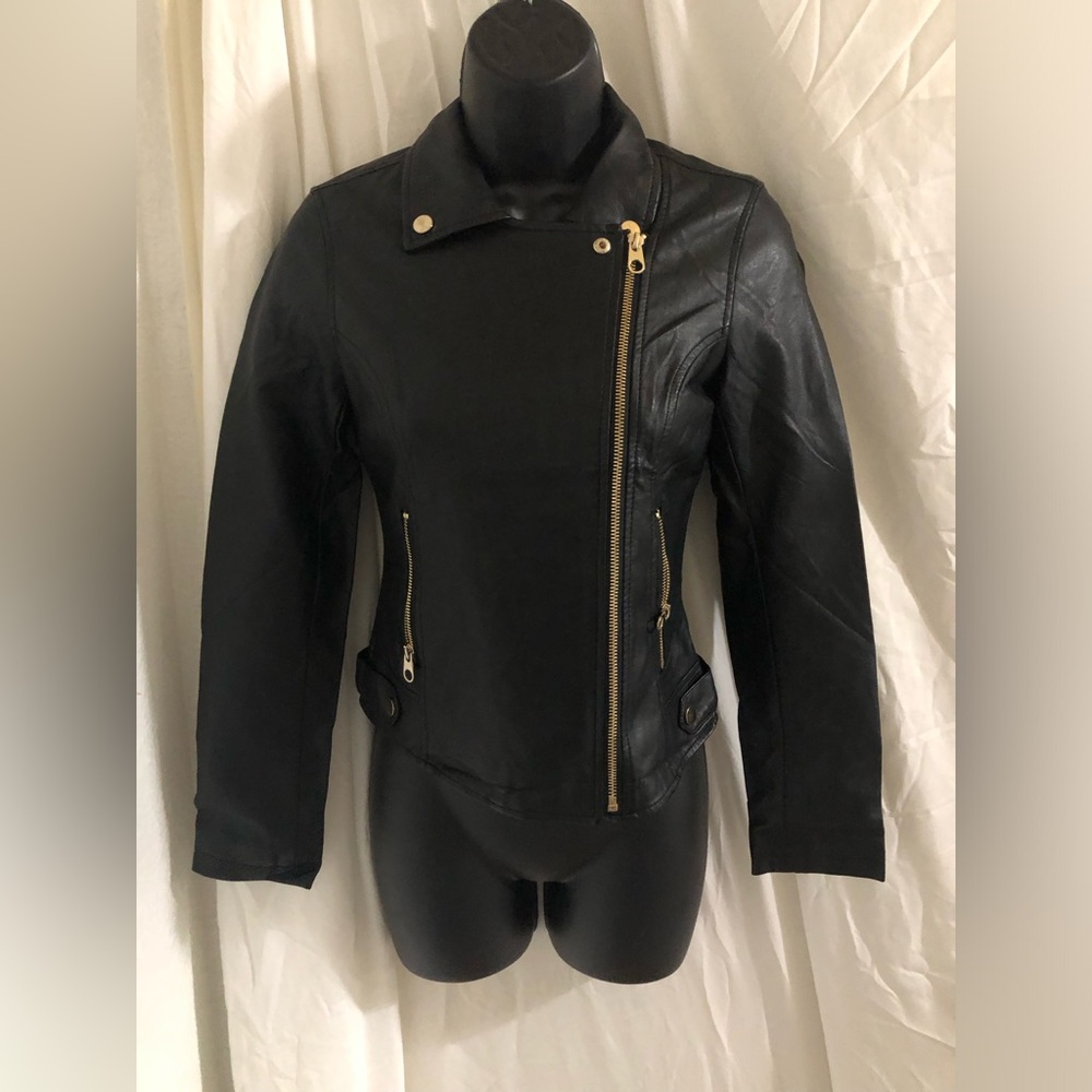Black faux leather motorcycle jacket size XXS brand new